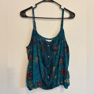 Maurices Boho Floral Tank Top Teal Adjustable Straps Cinched Waist Women S